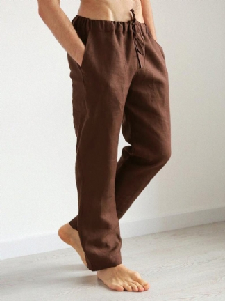Męskie Spodnie W Jednolitym Kolorze 100% Bawełny Gładkie Na Co Dzień Ze Sznurkiem