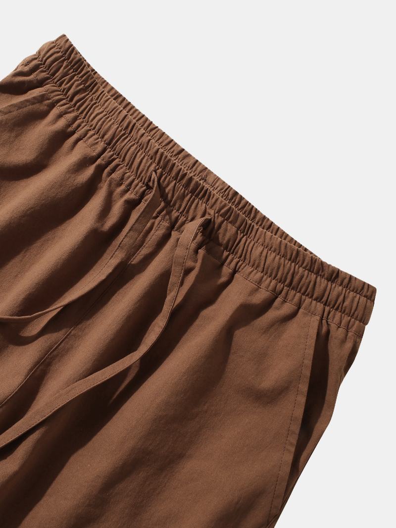 Męskie Spodnie W Jednolitym Kolorze 100% Bawełny Gładkie Na Co Dzień Ze Sznurkiem