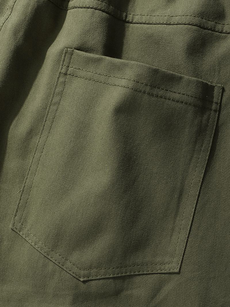 Męskie Spodnie W Jednolitym Kolorze Z Elastycznym Paskiem Z Wieloma Kieszeniami I Kieszeniami