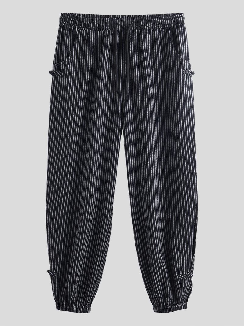 Męskie Spodnie W Paski W Stylu Vintage 100% Bawełny W Jednolitym Kolorze Ze Sznurkiem