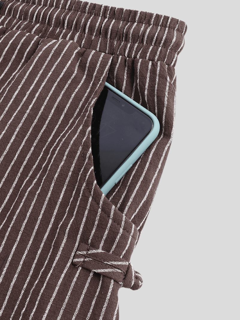 Męskie Spodnie W Paski W Stylu Vintage 100% Bawełny W Jednolitym Kolorze Ze Sznurkiem