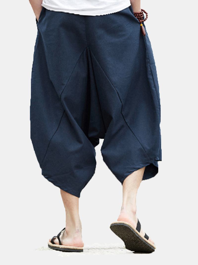 Męskie Spodnie W Stylu Casual Spold 100% Bawełniane Sznurowane Luźne Spodnie O Długości Do Łydki