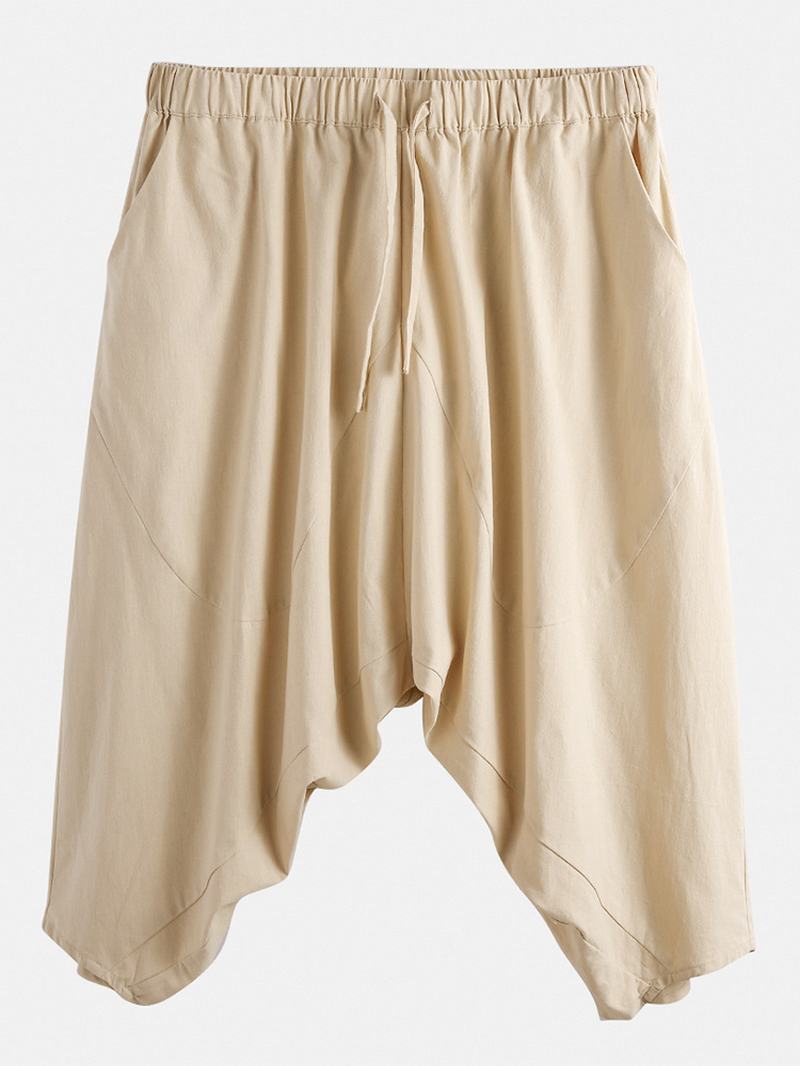 Męskie Spodnie W Stylu Casual Spold 100% Bawełniane Sznurowane Luźne Spodnie O Długości Do Łydki