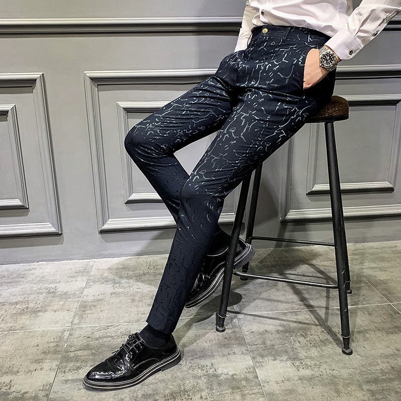 Męskie Spodnie W Stylu Koreańskim Slim Moda Żakardowe Spodnie Do Przerzedzania Włosów Stylista Stóp
