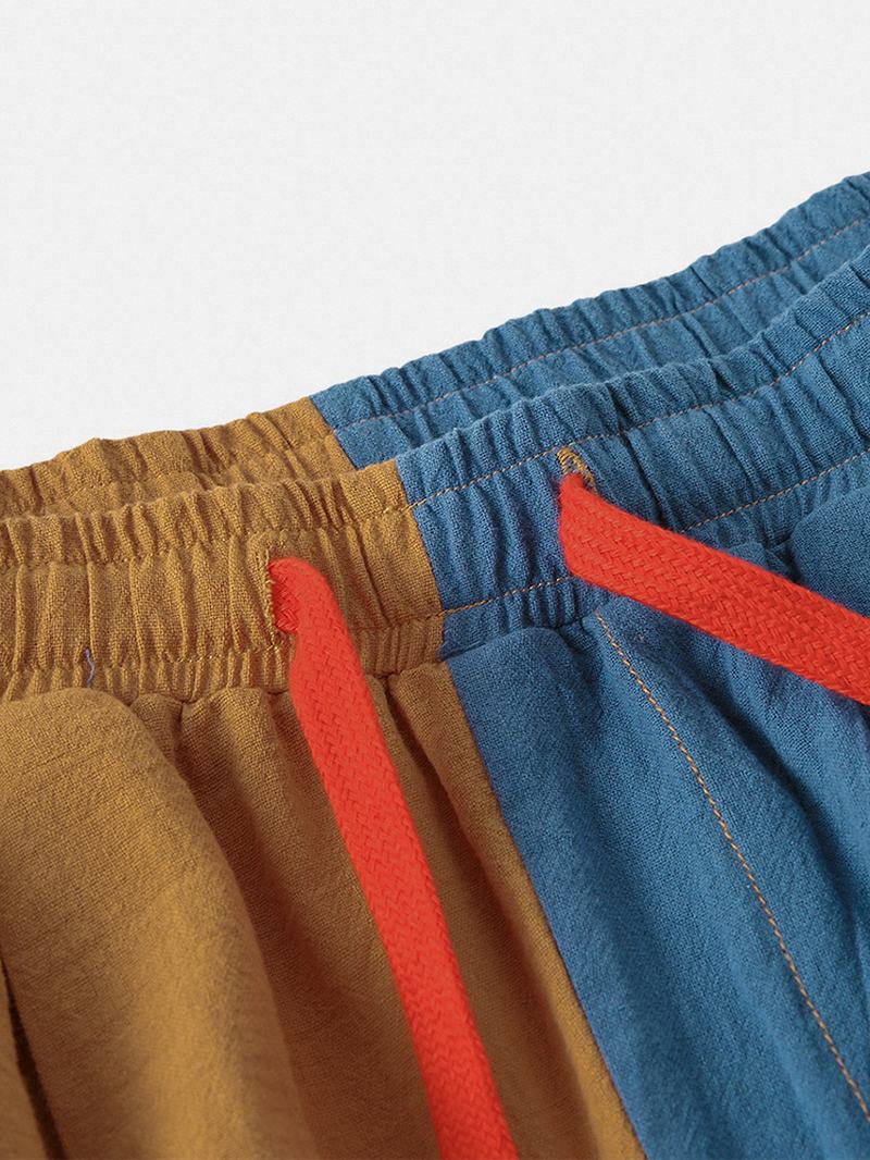 Męskie Spodnie W Stylu Vintage 100% Bawełniane W Kolorze Patchworkowym Ze Sznurkiem W Stylu Casual