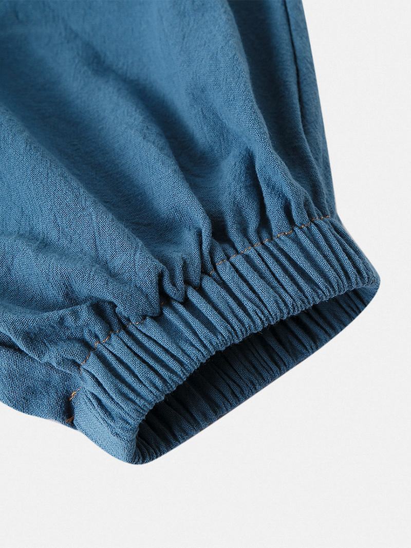 Męskie Spodnie W Stylu Vintage 100% Bawełniane W Kolorze Patchworkowym Ze Sznurkiem W Stylu Casual