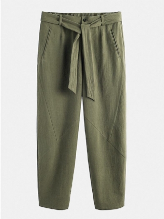 Męskie Spodnie W Stylu Vintage 100% Bawełniane Sznurkiem W Pasie Z Guzikami Na Co Dzień