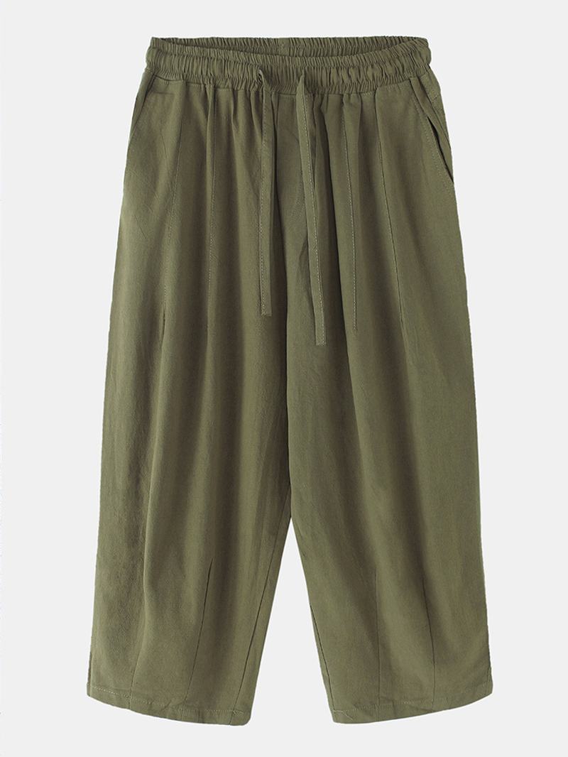 Męskie Spodnie W Stylu Vintage Jednokolorowe Luźne Luźne Spodnie O Długości Do Łydki