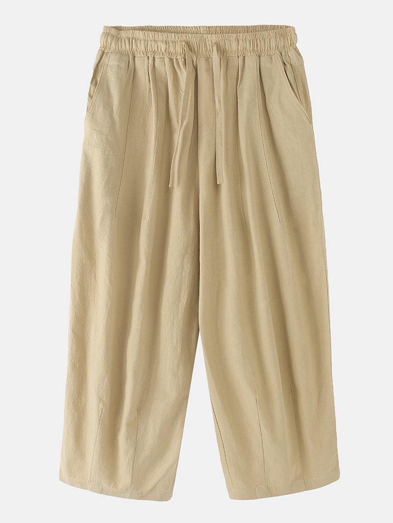 Męskie Spodnie W Stylu Vintage Jednokolorowe Luźne Luźne Spodnie O Długości Do Łydki