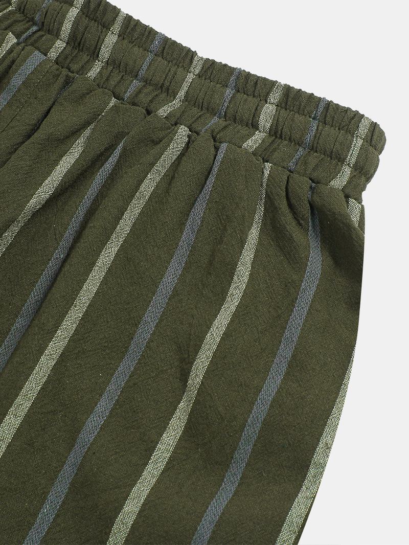 Męskie Spodnie W Stylu Vintage W Paski Z Elastyczną Talią