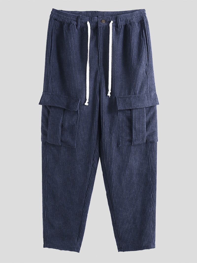 Męskie Spodnie W Stylu Vintage Z Dużymi Kieszeniami Luźne Spodnie Na Co Dzień