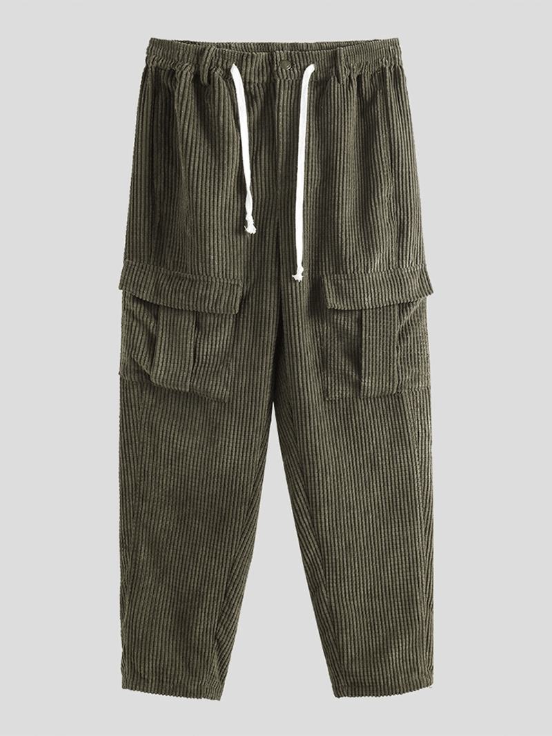Męskie Spodnie W Stylu Vintage Z Dużymi Kieszeniami Luźne Spodnie Na Co Dzień