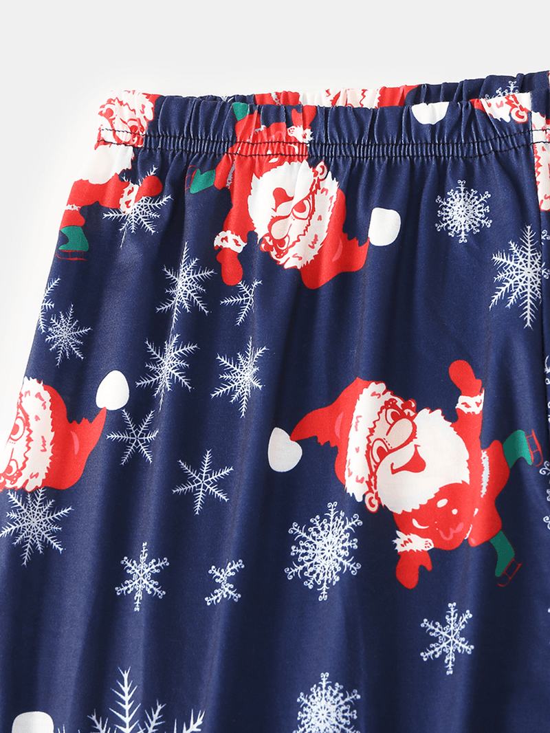 Męskie Spodnie Z Kreskówkowym Nadrukiem Świętego Mikołaja O-neck Luźne Spodnie Zestaw Piżam Domowych