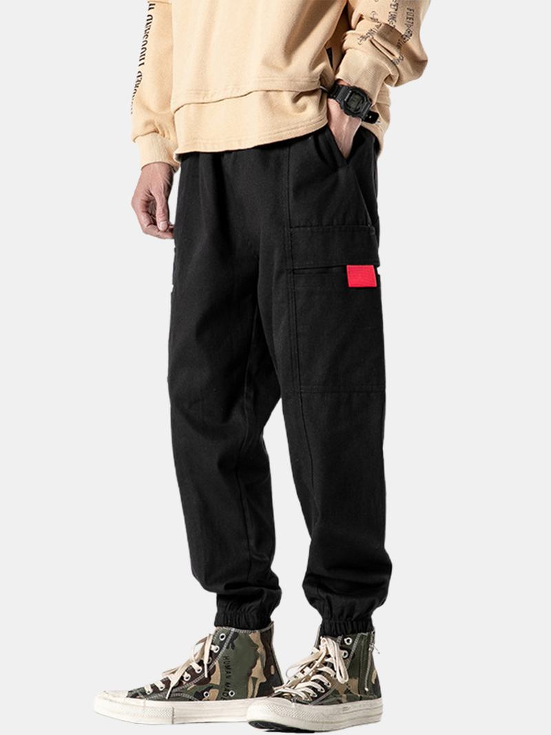 Męskie Spodnie Ze Szwem Elastyczna Kostka Z Bawełnianym Sznurkiem Cargo Jogger Pants