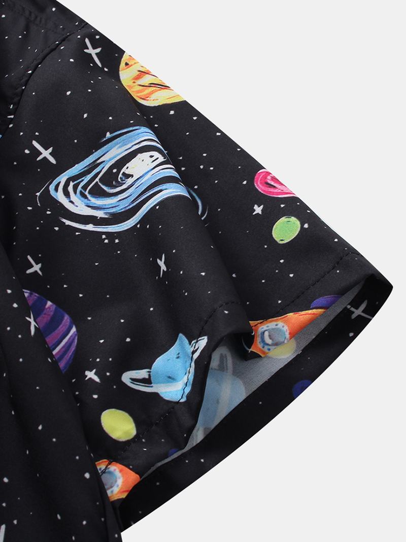 Męskie Star Spaceship Cartoon Drukowanie Oddychające Koszule Z Krótkim Rękawem Casual
