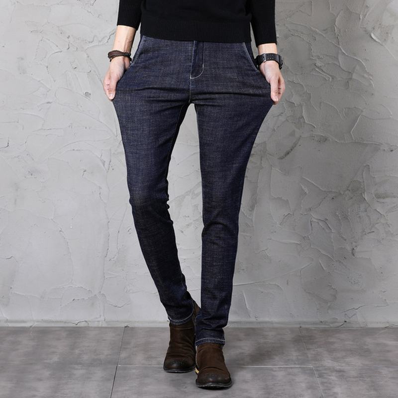 Męskie Stopy Slim Jeans Młodzieżowe Spodnie Na Co Dzień Elastyczne Spodnie