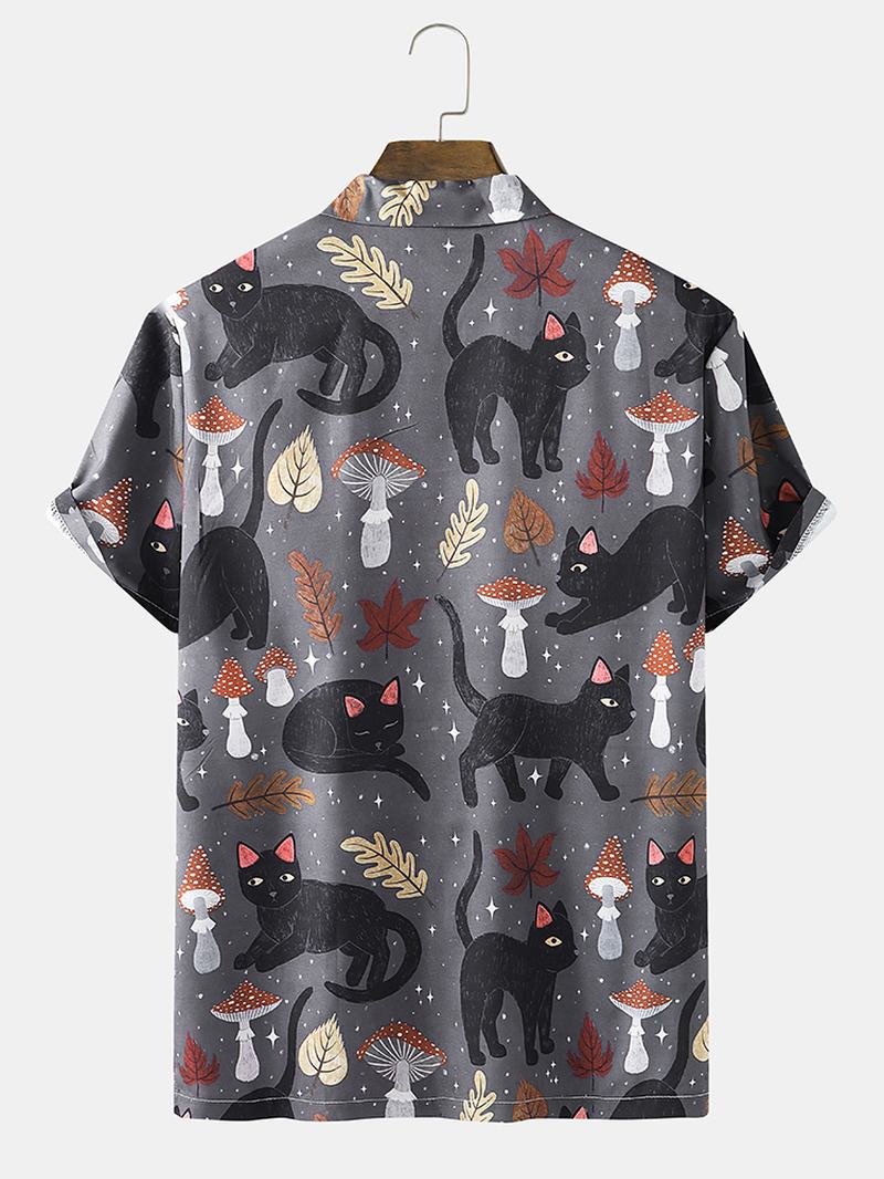 Męskie Street Kot & Mushroom Drukowanie Revere Koszule Z Kołnierzykiem