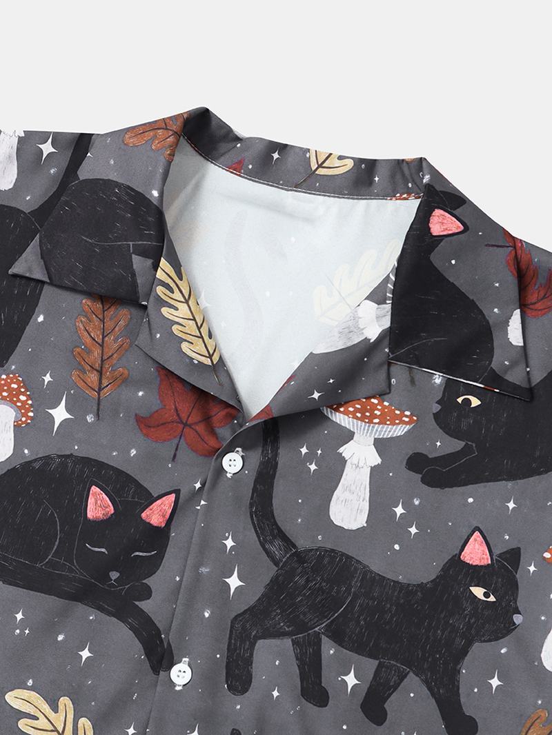 Męskie Street Kot & Mushroom Drukowanie Revere Koszule Z Kołnierzykiem