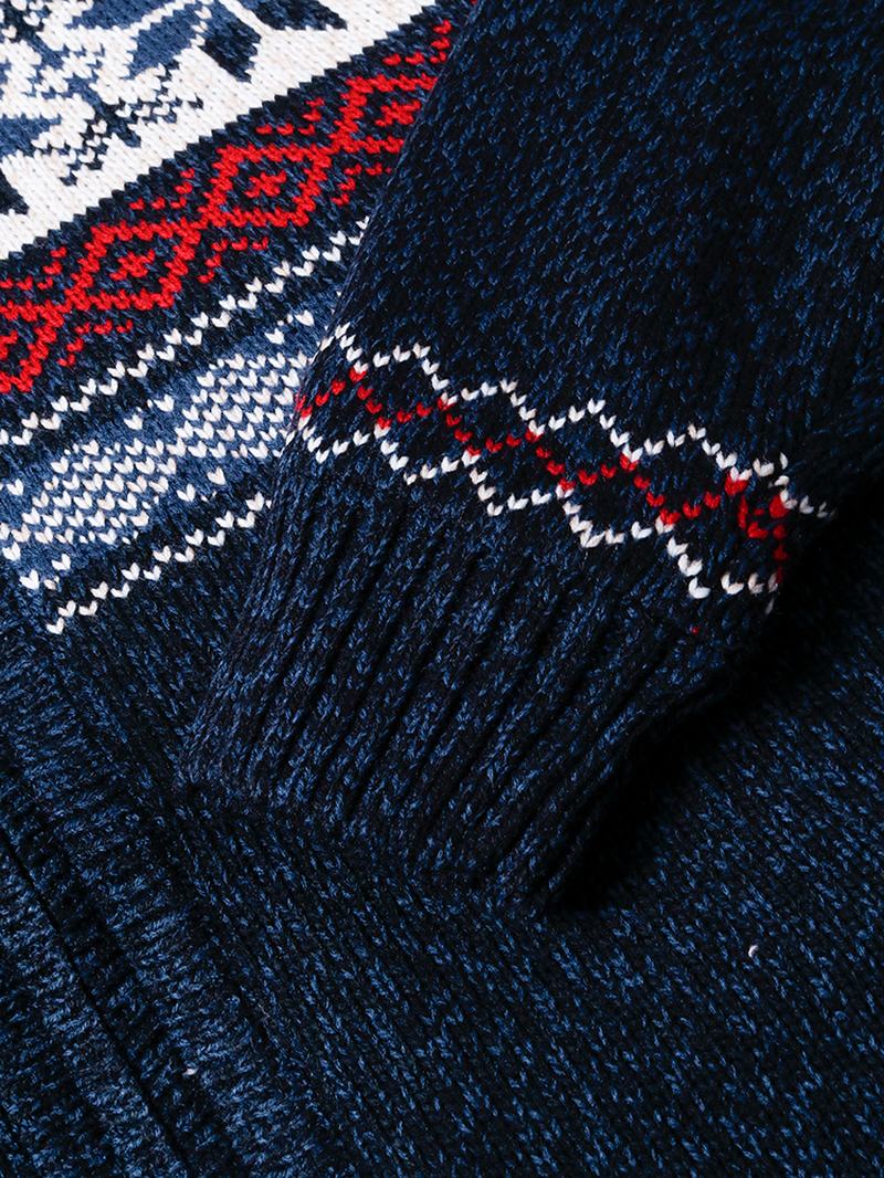 Męskie Swetry Rozpinane Z Dzianiny Z Polarową Podszewką W Geometryczne Wzory