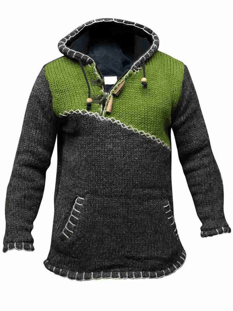 Męskie Swetry Z Długim Rękawem W Kontrastowym Kolorze W Stylu Vintage Dzianinowe Z Kapturem