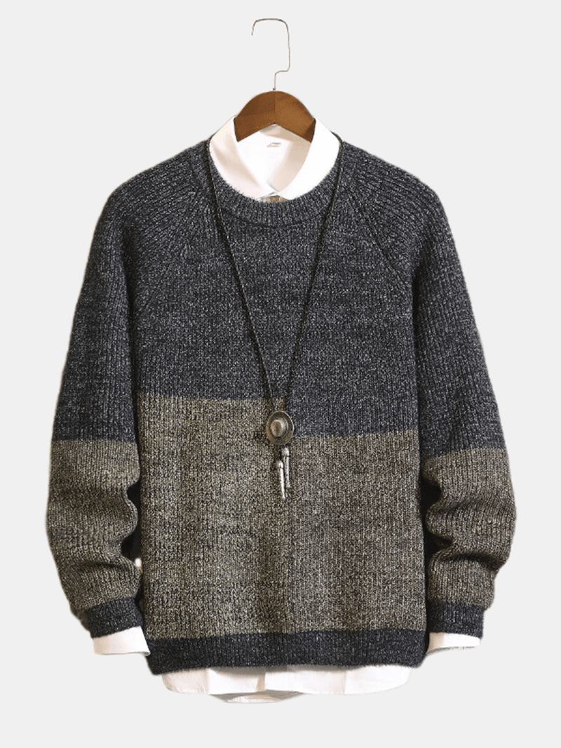 Męskie Swetry Z Okrągłym Dekoltem Trend Moda Luźne Grube Szwy Kontrastowe Kolory
