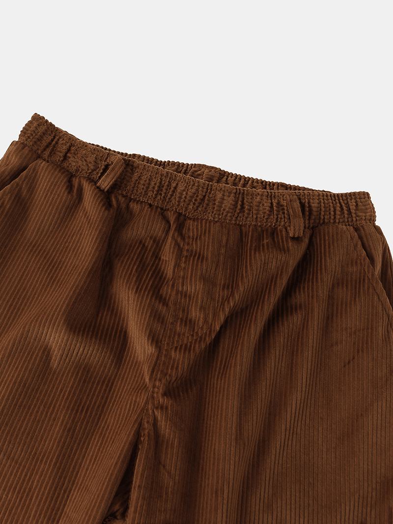 Męskie Sztruksowe Bawełniane Aplikacje Solidne Luźne Spodnie Z Elastyczną Talią