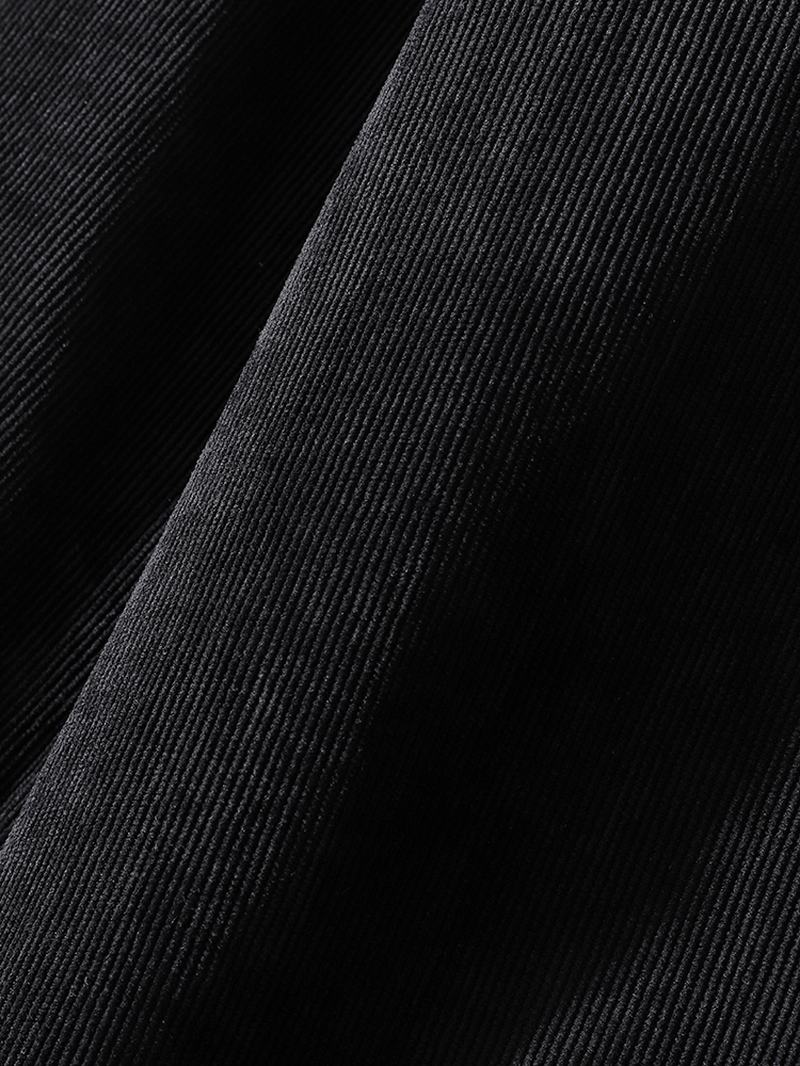 Męskie Sztruksowe Kontrastowe Wiązanie Z Klapą Gładkie CZarne Koszule Z Długim Rękawem
