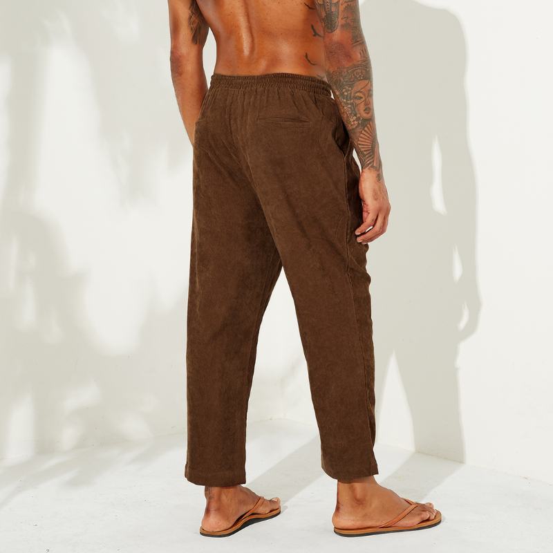 Męskie Sztruksowe Spodnie W Jednolitym Kolorze W Stylu Vintage