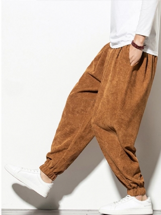 Męskie Sztruksowe Spodnie W Jednolitym Kolorze Ze Ściągaczem W Średnim Pasie Z Elastycznym Mankietem