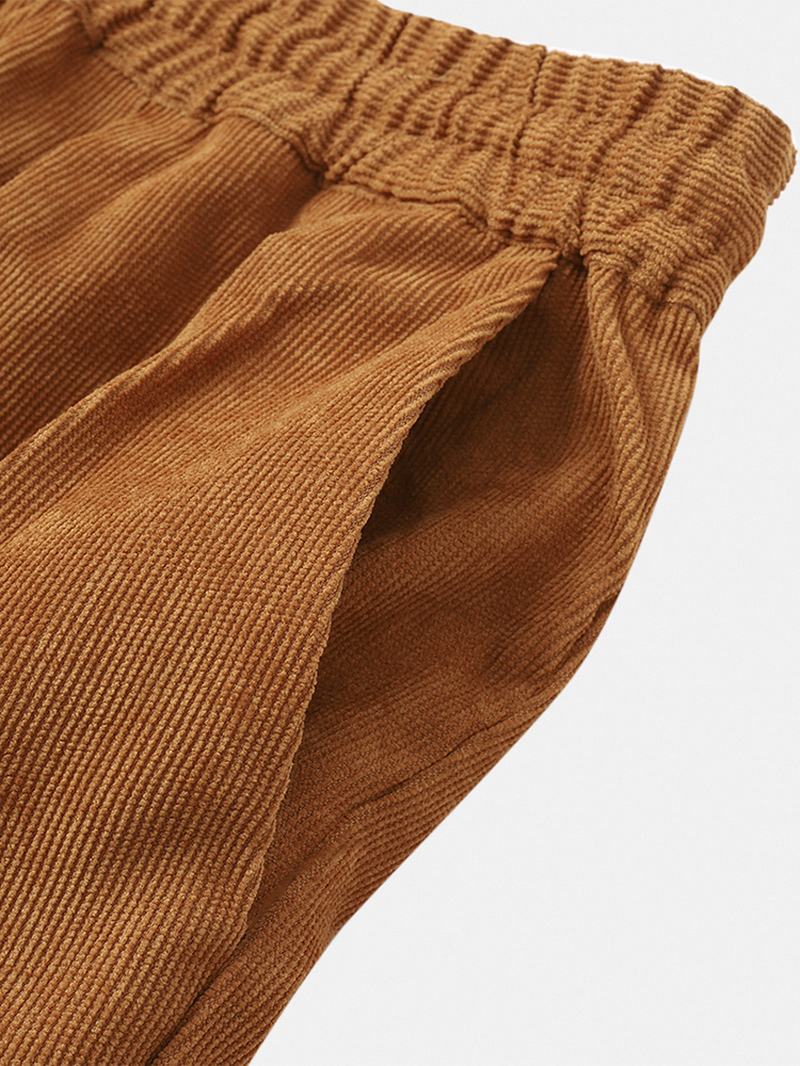 Męskie Sztruksowe Spodnie W Jednolitym Kolorze Ze Ściągaczem W Średnim Pasie Z Elastycznym Mankietem