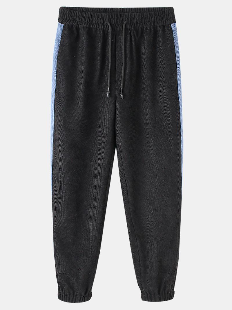 Męskie Sztruksowe Spodnie W Paski Ze Sznurkiem W Kolorze CZarnym Jog Casual