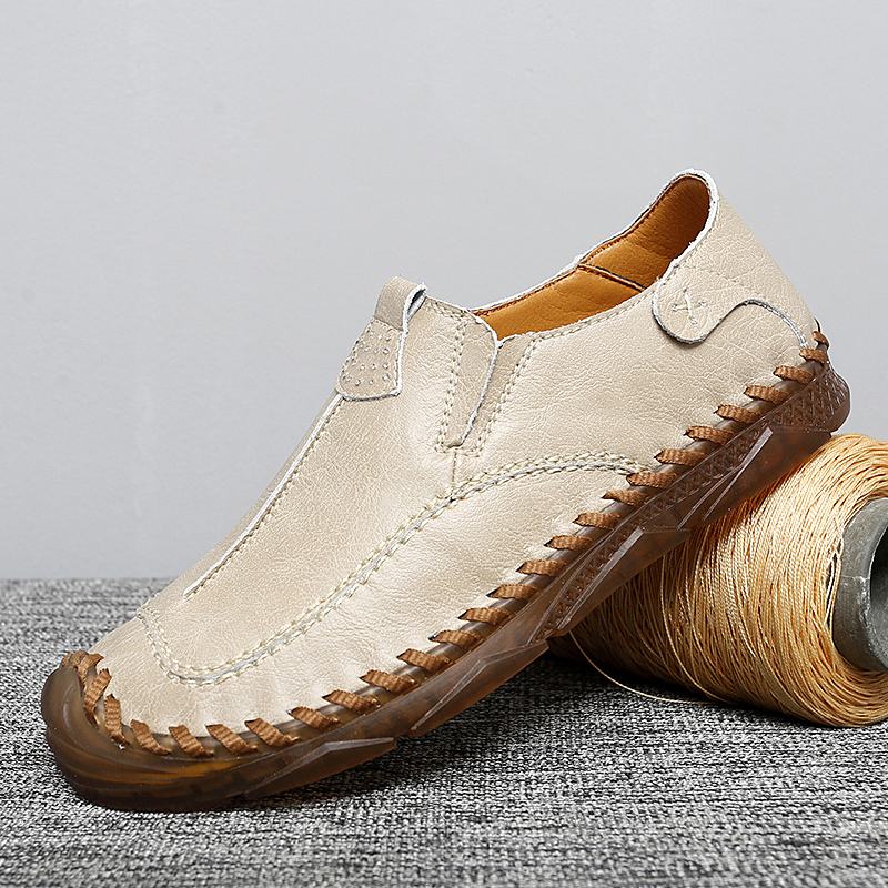 Męskie Szwy Bydlęce Oddychająca Miękka Podeszwa Slip On Casual Driving Shoes
