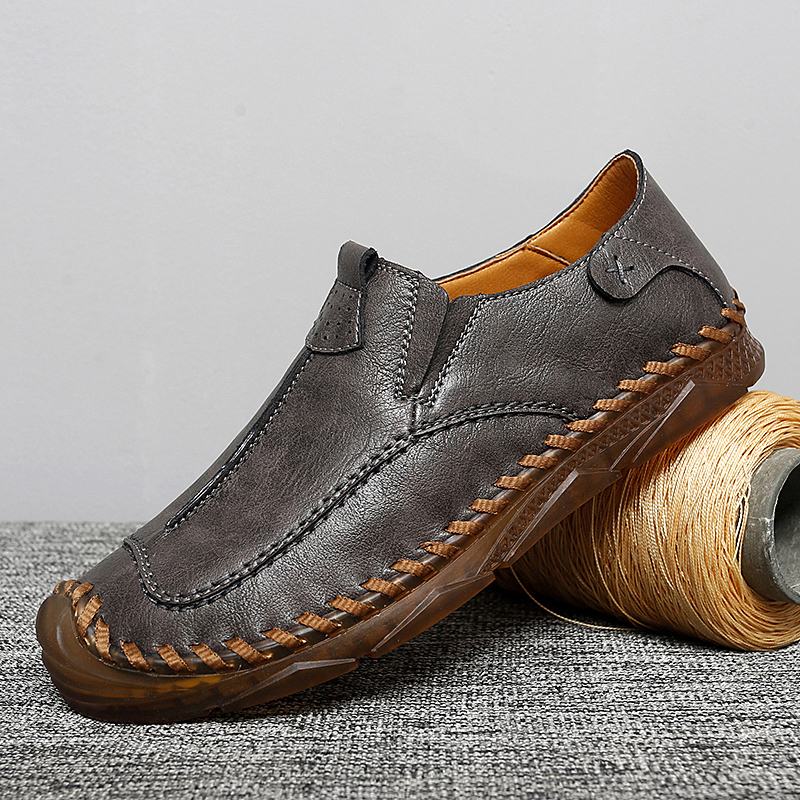 Męskie Szwy Bydlęce Oddychająca Miękka Podeszwa Slip On Casual Driving Shoes