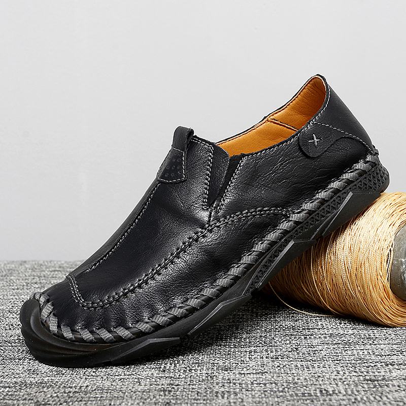 Męskie Szwy Bydlęce Oddychająca Miękka Podeszwa Slip On Casual Driving Shoes