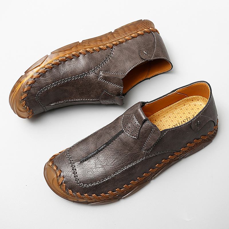 Męskie Szwy Bydlęce Oddychająca Miękka Podeszwa Slip On Casual Driving Shoes