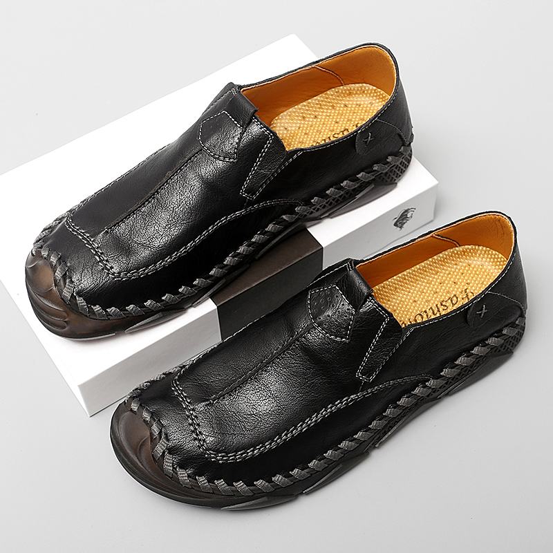 Męskie Szwy Bydlęce Oddychająca Miękka Podeszwa Slip On Casual Driving Shoes