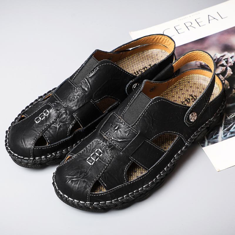 Męskie Szwy Ręczne Skóra Bydlęca Antypoślizgowa Outdoor Casual Sandały