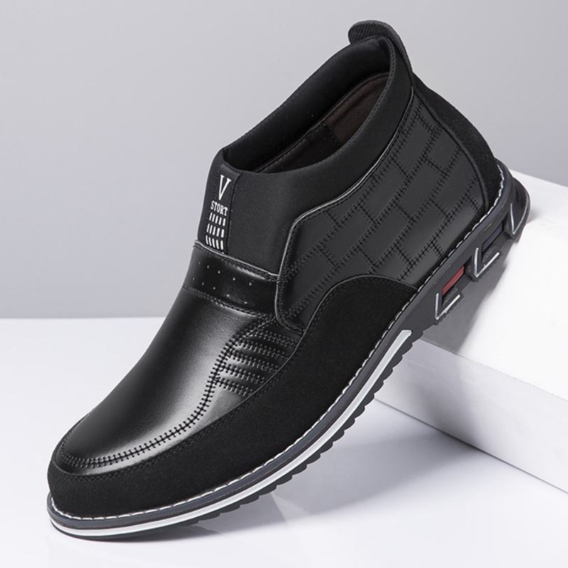 Męskie Szwy W Kratę Business Casual Slip On Skórzane Botki