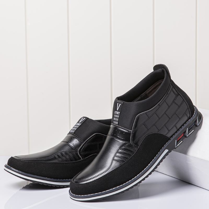 Męskie Szwy W Kratę Business Casual Slip On Skórzane Botki