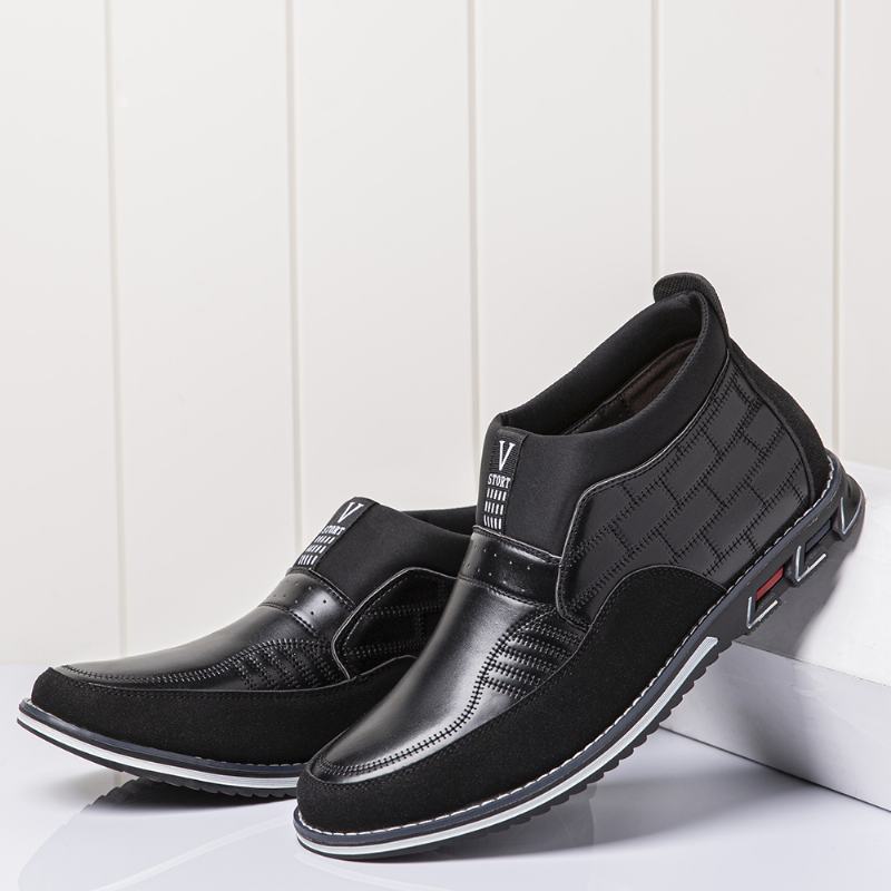 Męskie Szwy W Kratę Business Casual Slip On Skórzane Botki