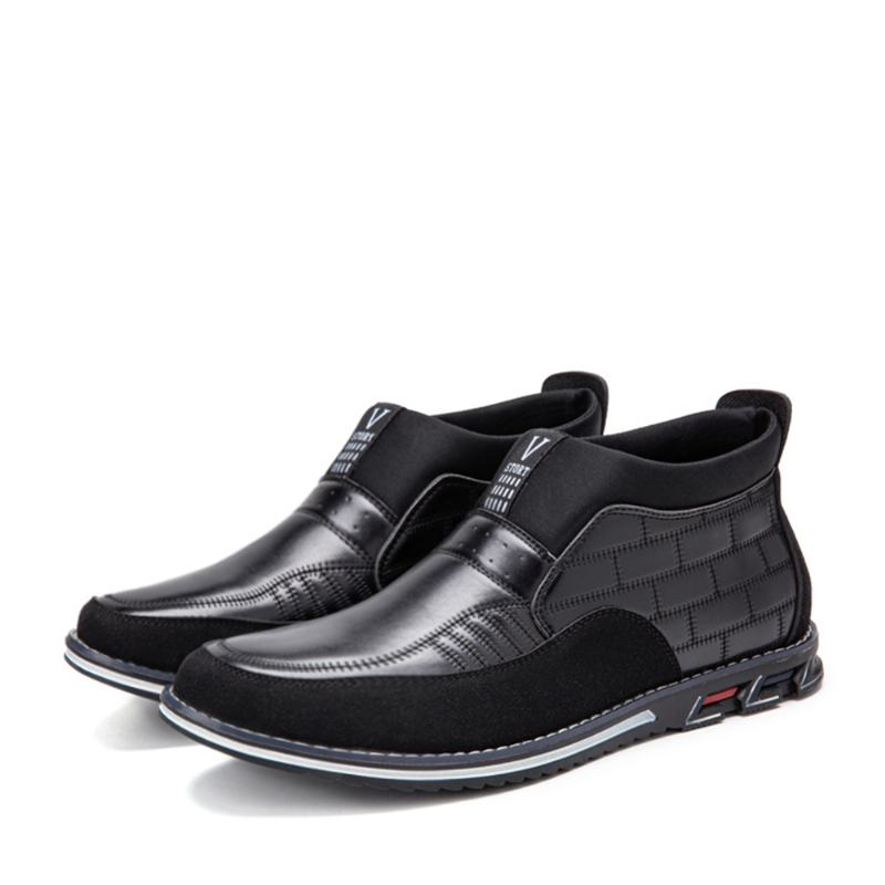 Męskie Szwy W Kratę Business Casual Slip On Skórzane Botki