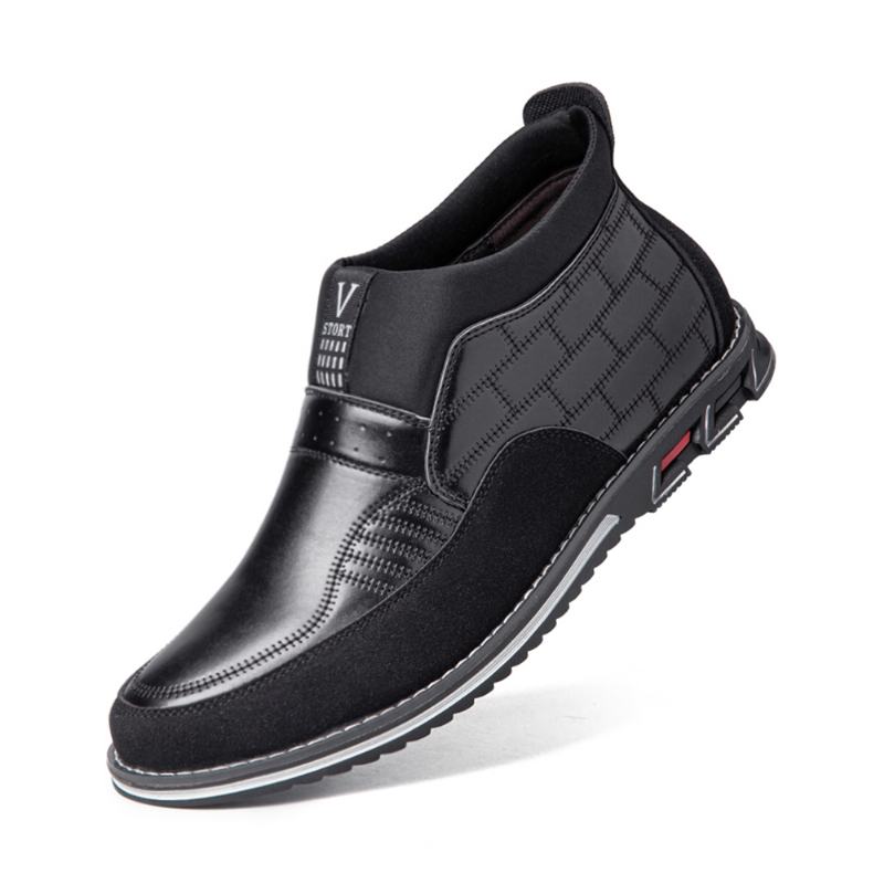 Męskie Szwy W Kratę Business Casual Slip On Skórzane Botki