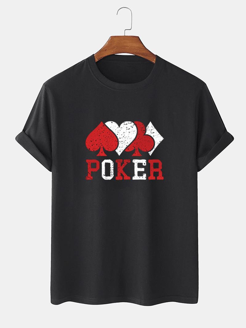 Męskie T-shirty Z Krótkim Rękawem W 100% Bawełniane Kontrastowe Z Nadrukiem W Pokera