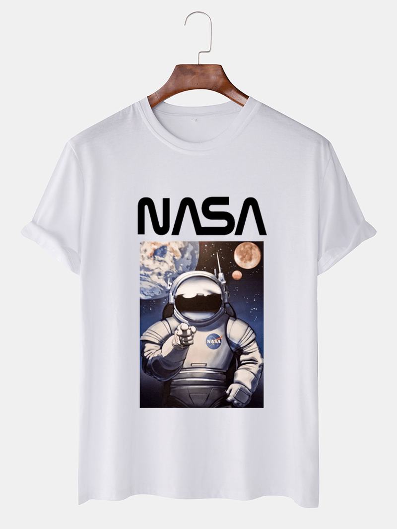 Męskie T-shirty Z Nadrukiem Nasa Z Okrągłym Dekoltem I Oddychającymi Na Co Dzień