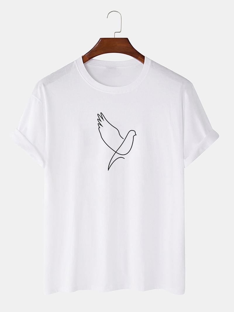 Męskie T-shirty Z Nadrukiem W Kształcie Gołębicy Z Białymi Krótkimi Rękawami