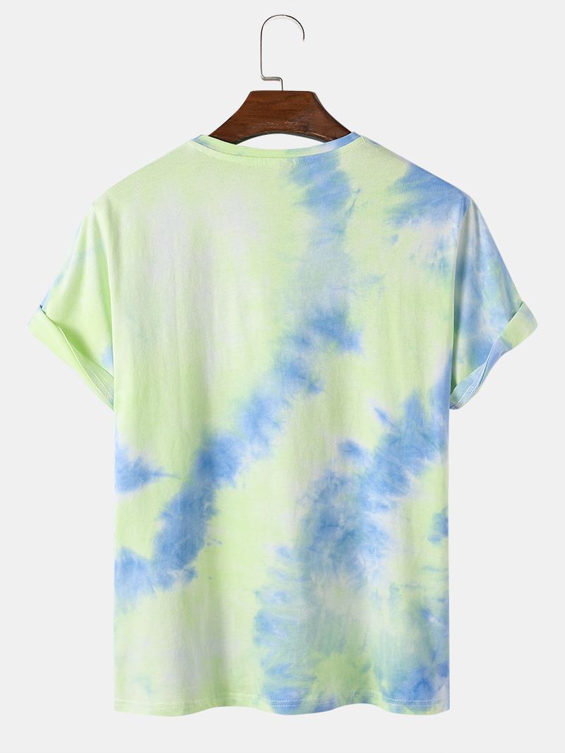 Męskie T-shirty Z Nadrukiem W Litery Tie Dye Z Okrągłym Dekoltem I Uśmiechem