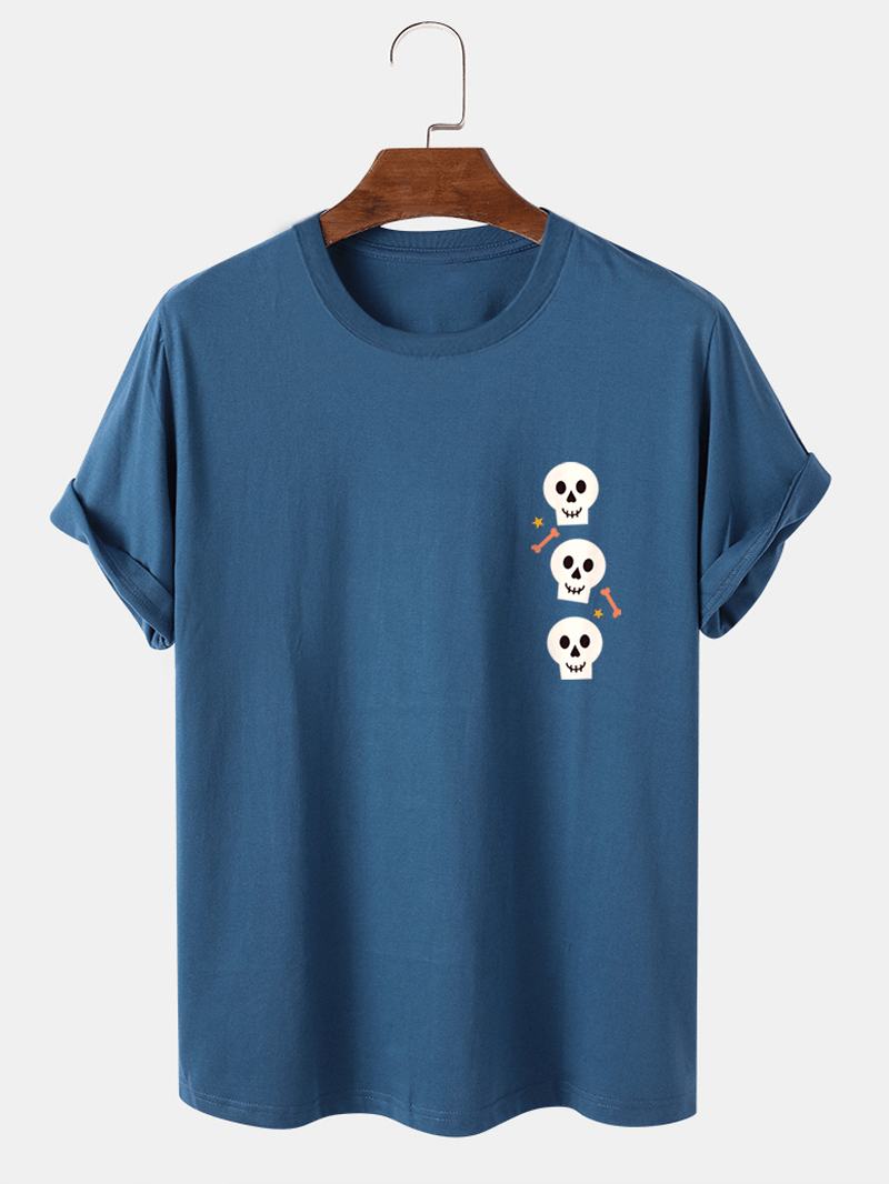 Męskie T-shirty Z Okrągłym Dekoltem W 100% Bawełniane Z Nadrukiem Szkieletu