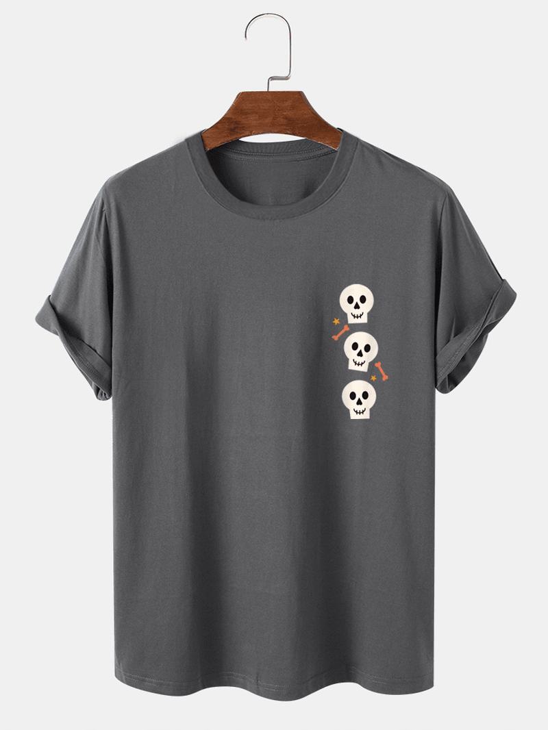 Męskie T-shirty Z Okrągłym Dekoltem W 100% Bawełniane Z Nadrukiem Szkieletu