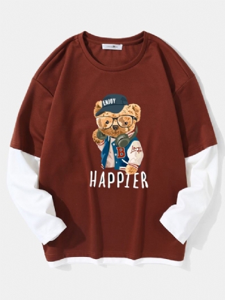 Męskie Teddy Bear Drukowanie Letter Fakes Dwa T-shirty Z Opadającymi Ramionami