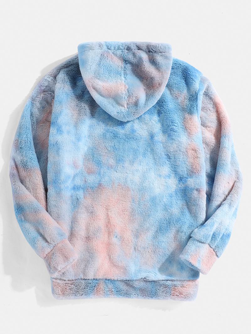 Męskie Tie-dye Pluszowe Puszyste Bluzy Z Długim Rękawem I Kieszenią